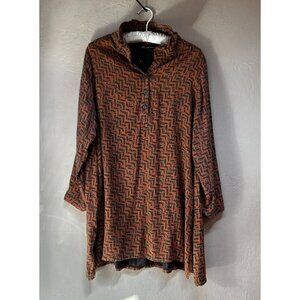 Picasso Women's Tunic Shirt Long Sleeve Button Back Chevron Print Brown L/XL